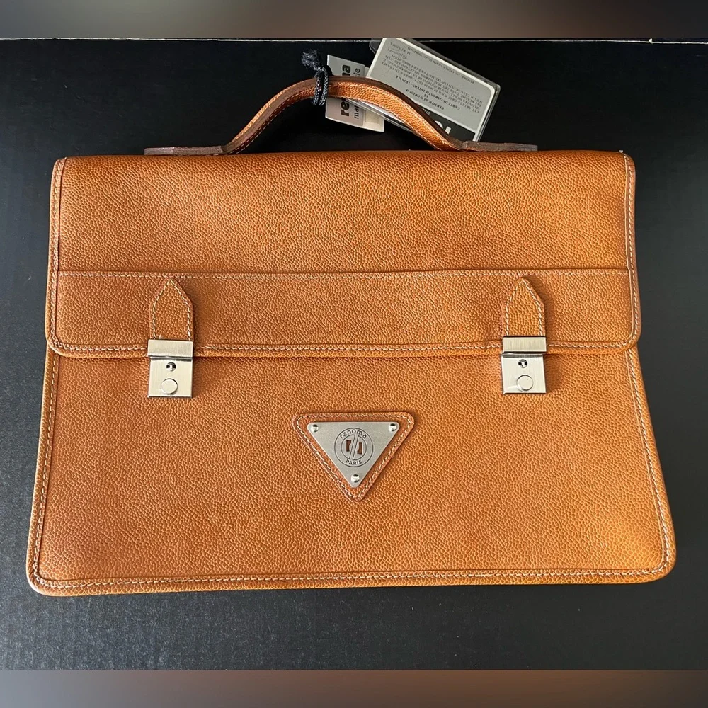 New Vintage Renoma Paris Maroquinerie Brown Leather Messenger Bag Briefcase - Picture 3 of 10